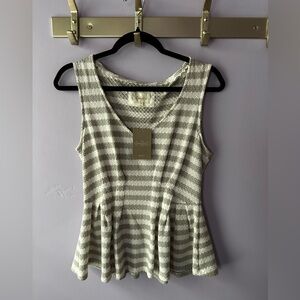 NWT Deletta by Anthropologie White & Grey Striped Peplum Top Size M